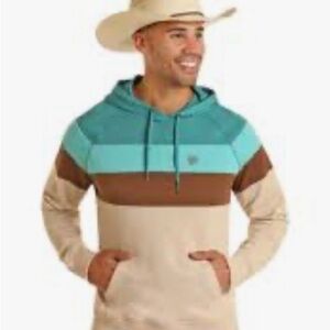 Men's Striped Teal, Brown & Cream Pullover Hoodie